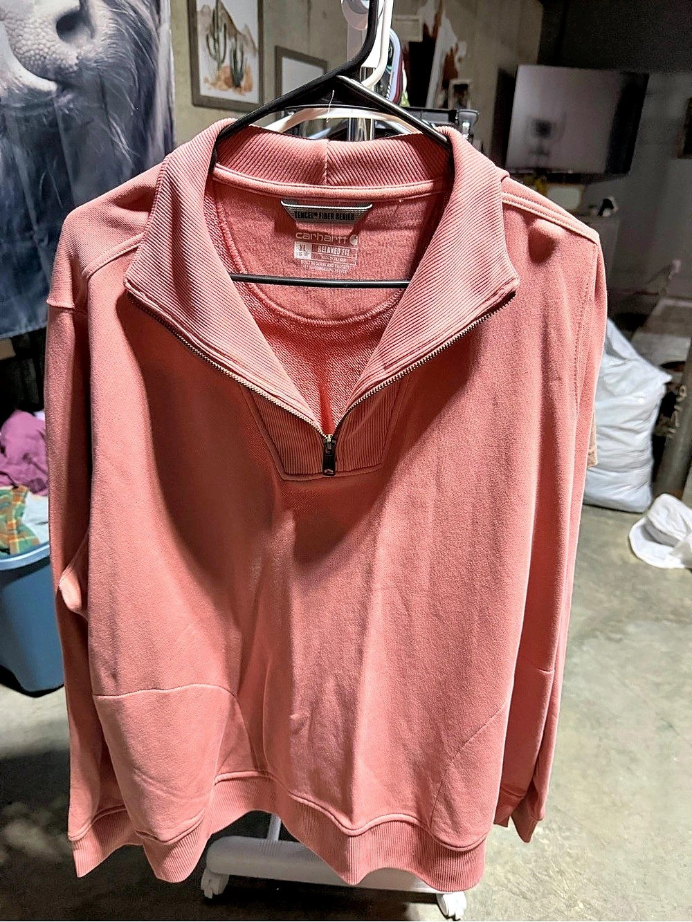 Carhartt Relaxed Fit Midweight Crewneck Pink XL Quarter-Zip Pullover